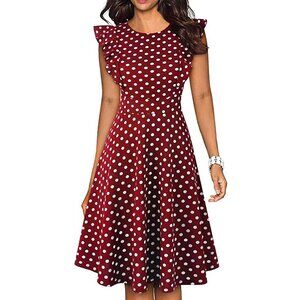 NEW!! Women Size 8 Vintage Dot Printed Ruffle Sleeveless Dress